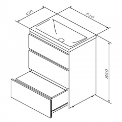 База под раковину AM.PM GEM S, напольная, 60 см, 3 ящика, графит матовый