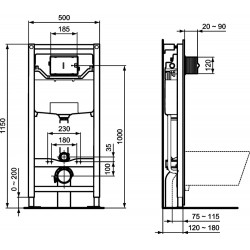 Инсталляция Ideal Standard PROSYS FRAME 120 M с панелью смыва "овал в квадрате", хром