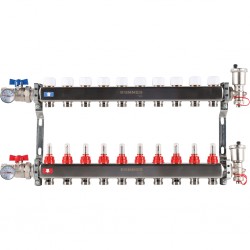 Коллектор из нерж. стали 1"x3/4" ROMMER в сборе с расходомерами 10 вых.