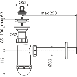 Сифон для умывальника ALСAPLAST Alcadrain DN32 с нержавеющей peшeткой DN63