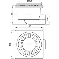 Трап ALCAPLAST Alcadrain 150*150/50мм углов. пластм.решетка APV15