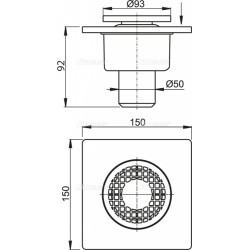 Трап ALCAPLAST Alcadrain 150*150/50мм. прямой пластм.решетка APV4